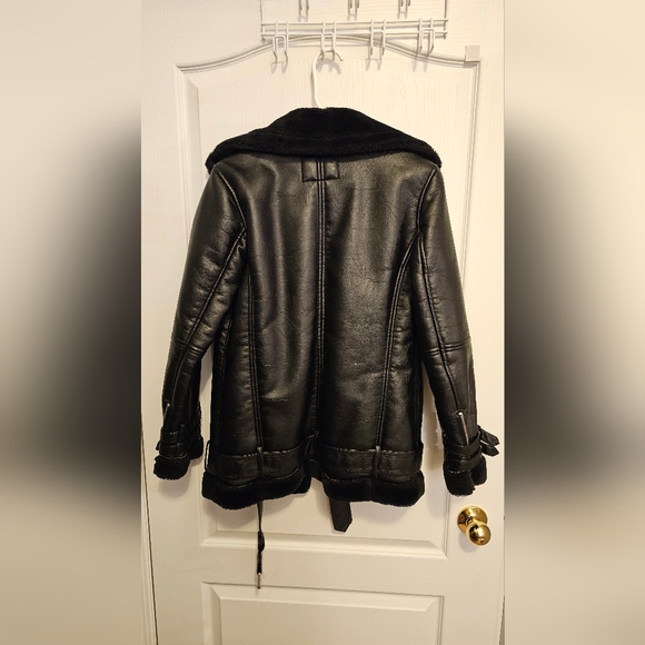 ONLY Black Faux Leather Jacket with Fur Collar - Picture 3 of 5